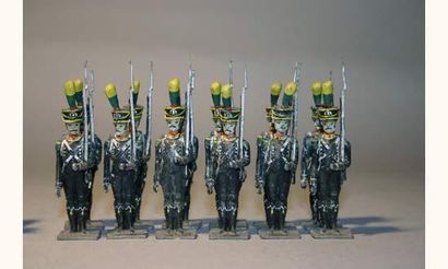 null 23ème régiment d'infanterie légère. Voltigeurs au fixe. Shakos avec plumets...