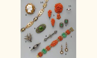 null Photo 2

1- Bracelet 1910, en or et platine, corail, et Jade	
2 800 / 3 000...