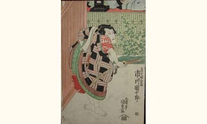 null JAPON
Estampe japonaise Kunisada, acteur en scène tenant un sabre. Vers 183...