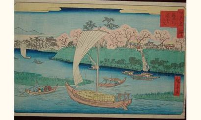 null JAPON
Estampe japonaise Hiroshige II, série Edo Meisho, voiliers et barques....