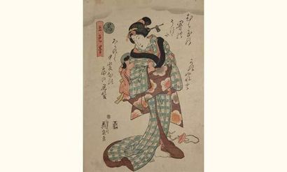 null JAPON
Estampe japonaise Eisen, représentant une femme portant un enfant. Vers...