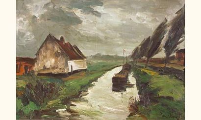 null Fernand HERBO (1905-1995)
"Le canal à Béthune, circa 1940 "
Huile sur toile....