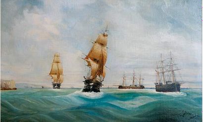 null François-Marguerite-Chéri Dubreuil (1828-1880)
"Navire en vue des côtes françaises...