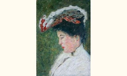 null Georges D'ESPAGNAT (1870-1950)
« Femme au chapeau »
Huile sur carton. Monogrammée...