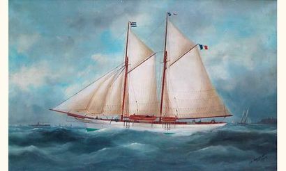 null Edouard Adam (1847-1929). Peintre de la marine.
« Goélette française au large...