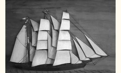 null Art populaire fin XIXe siècle. Maquette de trois mâts barque à faux sabords,...