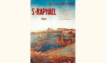 null St Raphaël Var
Paris-Lyon-Méditerranée.
Robaudy Cannes
108 x 78 cm
Aff. N.E....