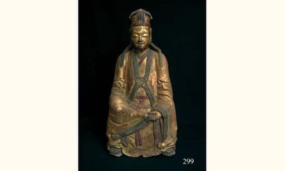 null MING (1368-1643 ap. J. C)
Dignitaire assis.
En bois sculpté. Polychrome, à rehauts...