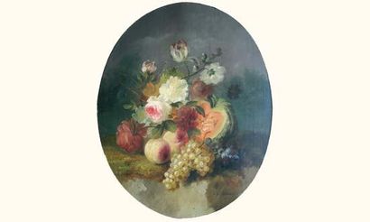 null Jules Édouard DIART (1840-1890 ?)
« Raisin, potiron et fleurs »
Huile sur panneau,...