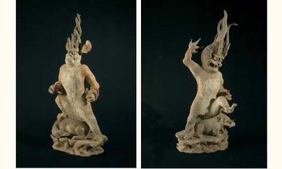 null TANG (618 - 907 ap. J.C.)
Paire de chimères cornu au faciès grincheux, au corps...