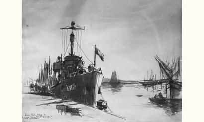 null Lucien-Victor DELPY (1898-1967)
" Navire de guerre, Le Grenadier, à quai "
Fusain...