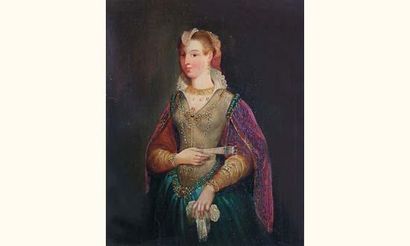 null Ecole FRANÇAISE ROMANTIQUE vers 1840
" Portrait de jeune femme en costume de...