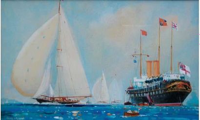 null Franck-Henri MASON (1876-1965)
" Le yacht BRITTANIA croisant le yacht royal...