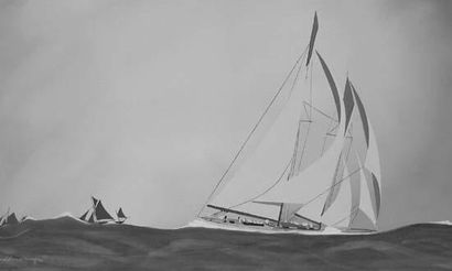 null Léon HAFFNER (Peintre de la Marine)
" Yacht gréé en ketch vu par tribord "
Gouache...