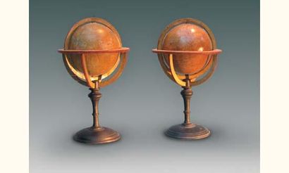 null Paire de globes par DELAMARCHE à Paris (c. 1850). Sphère terrestre (q.q. accidents...