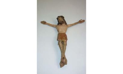 Grand Christ en bois polychrome.
Art populaire...