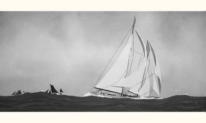 null Léon HAFFNER (1881-1972)
" Grand yacht vu par tribord "
Gouache au pochoir,...