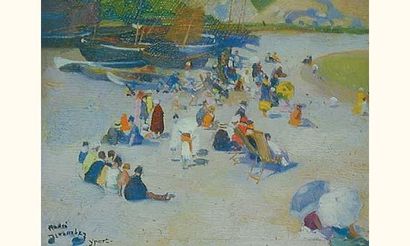 null André DEVAMBEZ (1867-1943)
« Yport, plage »
Huile sur panneau, signé et situé...