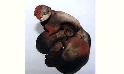 null RAÂK - Mère à l'enfant 

 Sculpture raku 
 Signé dessous 
 Hauteur: 18 cm