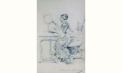 null Madeleine LEMAIRE (1845-1928)

« Jeune femme à la mappemonde »

Plume et lavis...