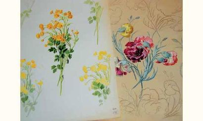 null Lot de 33 dessins de fleurs.

Dessins d'Eugène BAUDIN pour la fabrique Agnès,...