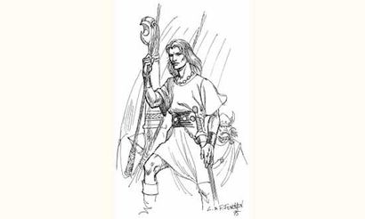 null FÜNCKEN. “Harald le Viking”.
Encre de Chine noire sur papier.
 Format 35 x 17...
