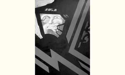 null Philippe DRUILLET - “Habit Noir”.
Huile sur carton. 1979.
 Format 88 x 67 cm....