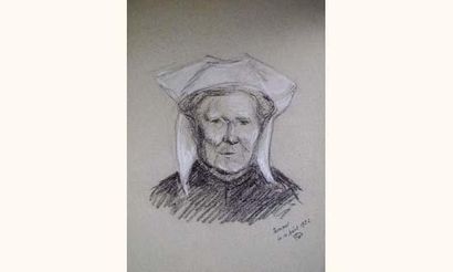 null Pierre WAGNER (1847-1943) 

« Portrait d'une Bretonne »

Fusain et crayon blanc...