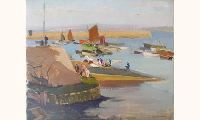 null Pierre WAGNER (1847-1943) 

« Port animé, avant la pêche »

Huile sur panneau,...