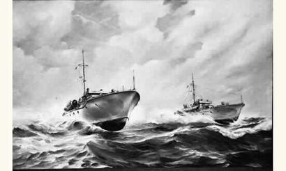 null Ecole Anglaise XXe siècle 
« Deux vedettes lance-torpilles naviguant à grande...