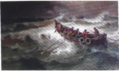  A. GODCHAUX « Sauvetage en mer agitée » Huile sur toile signée en bas à gauche....