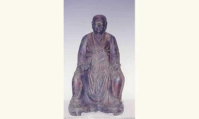 null Dynastie Song : Rare " Lo-Han", assis en méditation en bois sculpté polychrome.

H...