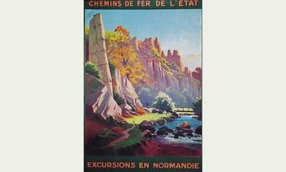 null Chemins de Fer de l'Etat.Excursions en Normandie. 
MORTAIN. Vers 1923 
Ch. HALLÉ...