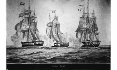 null GOMBERT Etienne, XIXème siècle
A - « Combat naval »
Aquarelle légendée et signée...