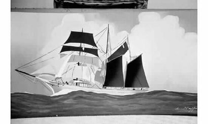 null Léon HAFFNER (Peintre de la Marine)« Trois mâts vu par babord »Grande gouache...