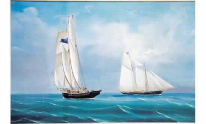 null DE SIMONE (Actif 1870-1910) (attribué à)Paire de gouaches :A) - Deux schooners...