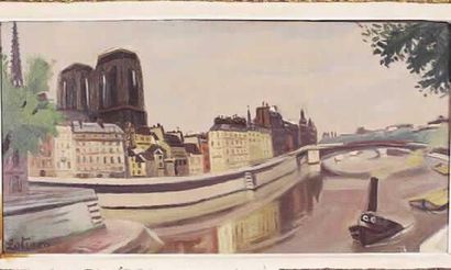 null Robert LOTIRON (1853-1909). Paris, Notre Dame. Huile sur toile signée en bas...