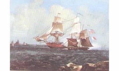 null Ecole FRANÇAISE, XIXe siècle. « Corsaire français attaquant un vaisseau anglais...