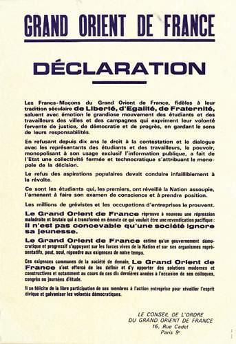 null FRANC-MACONNERIE / FREE MACON
Grand Orient de France
Déclaration du Grand Orient...
