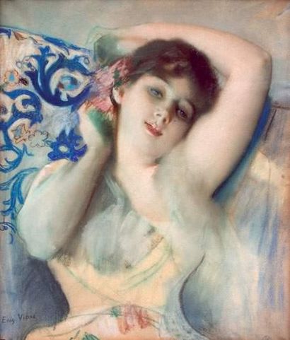 null Eugène VIDAL (1850-1908)
« Femme alanguie »
Pastel, signé en bas à gauche.
53...