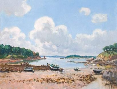 null Lucien SEEVAGEN (1887-1959)
« Port clos à Bréhat »
Huile sur carton, signée...
