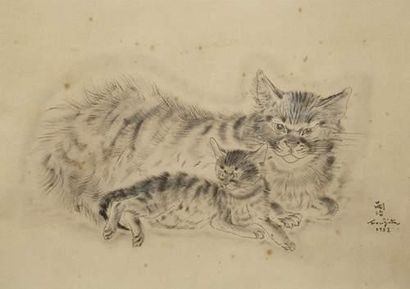 null Léonard FOUJITA (1886-1966)
Chatte et son chaton
Gravure en couleur.
Signé en...