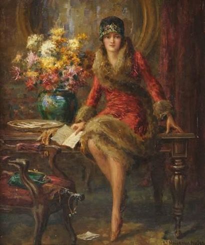 null William HOUNSOM-BYLES (1872-1940)
Portrait de jeune élégante
Panneau.
Signé...