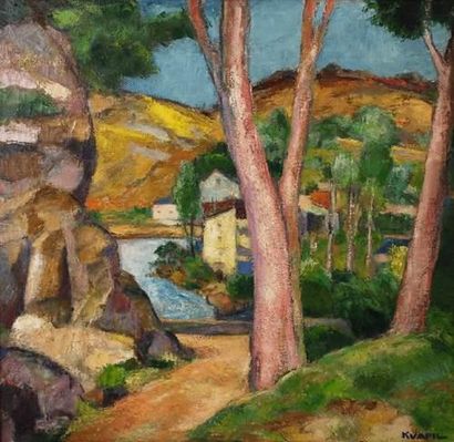 Charles KVAPIL (1884-1957) Rocher et arbres...