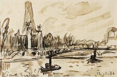  Paul SIGNAC (1863-1935) Pont Alexandre III, 1930 Mine de plomb et lavis sur papier...