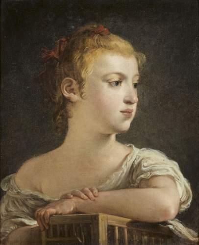 null Jean Hugues TARAVAL (Paris 1729-1785)
Portrait d'une jeune fille appuyée sur...