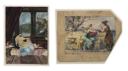  Joseph COOMANS (1816-1889) Deux scènes de harem Huile sur carton. 8,5 x 12 cm et...