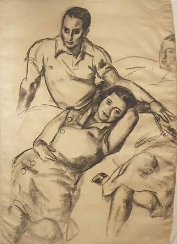 null Charles KVAPIL (1884-1957)
Etude de couple avec esquisse de personnage en marge
Dessin...