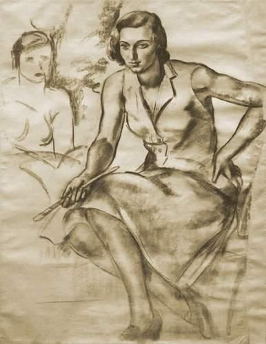 null Charles KVAPIL (1884-1957)
Etude de femme assise à l'éventail avec esquisse...