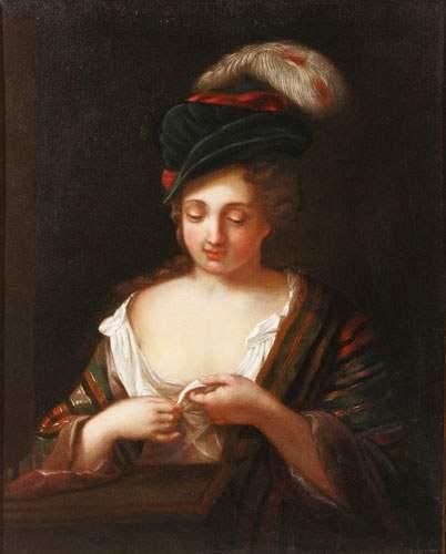 null Ecole FRANCAISE du XVIIIe siècle, suiveur de Alexis GRIMOU
Jeune femme au chapeau...